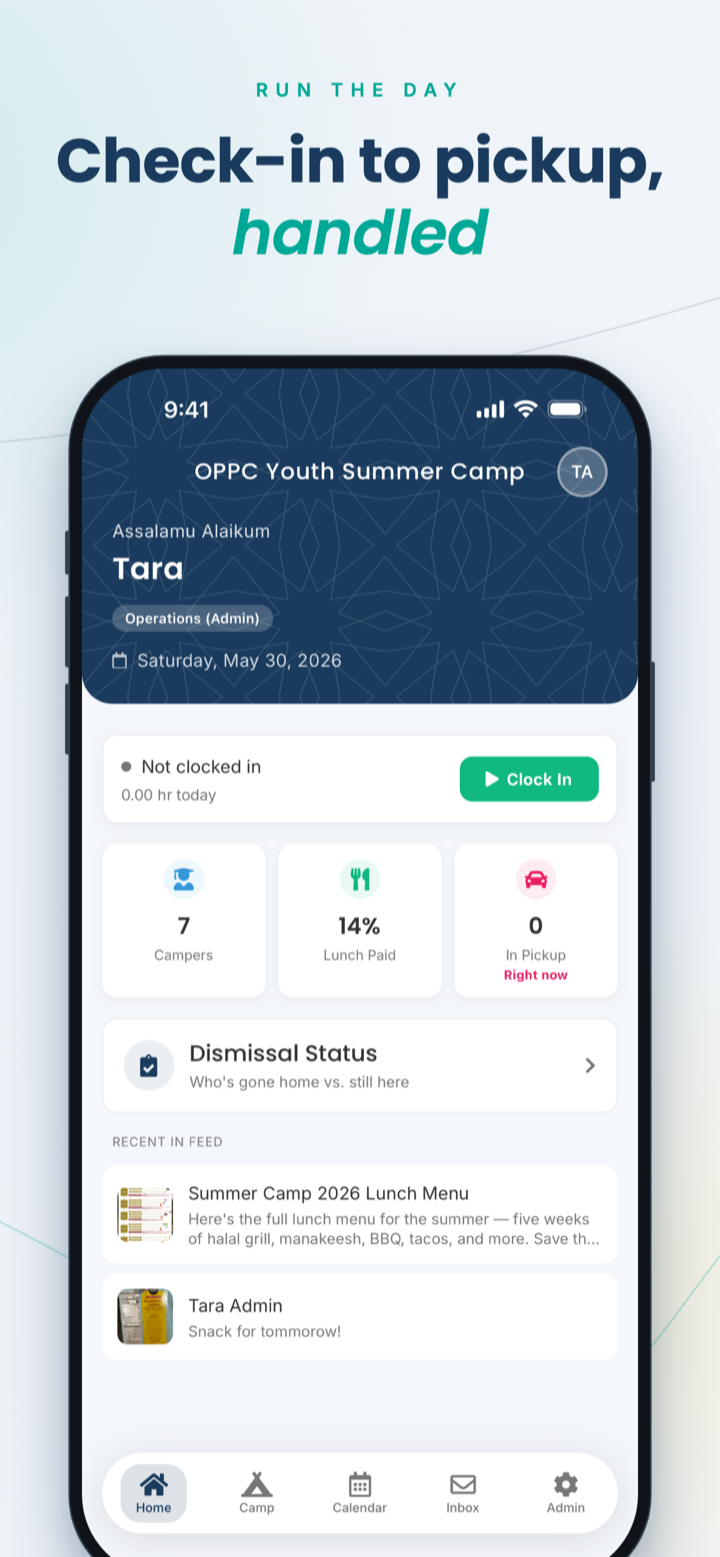 Staff operations dashboard, check-in to pickup